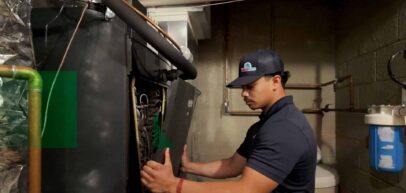 blue gas flames in a furnace installed inside a eureka springs home